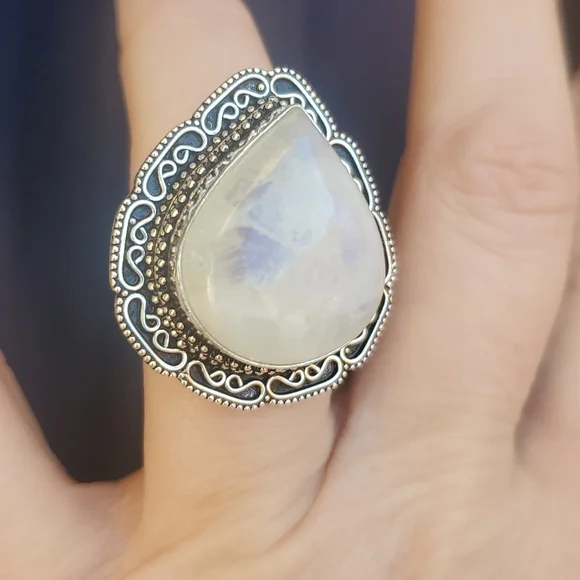 New Rainbow Moonstone 925 Silver Ring. - Picture 4 of 13